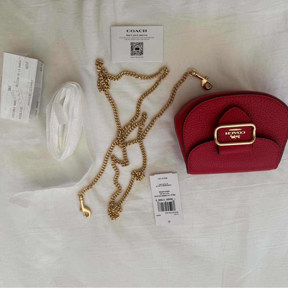 Coach Red Mini Bag with Gold Chain